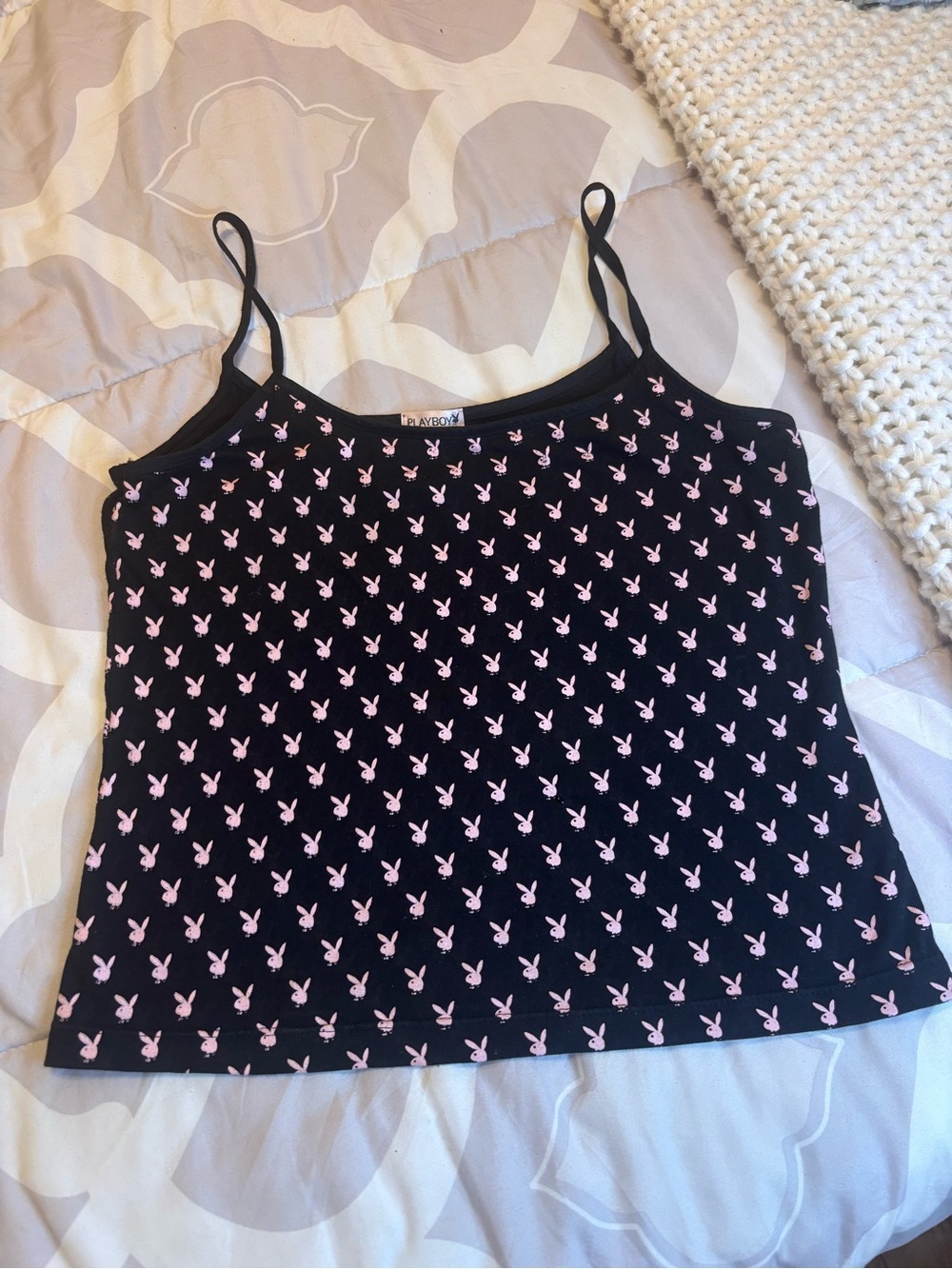 Playboy Intimates Size Large Black Sheer Bunny Print Sexy Tank Top Shirt
